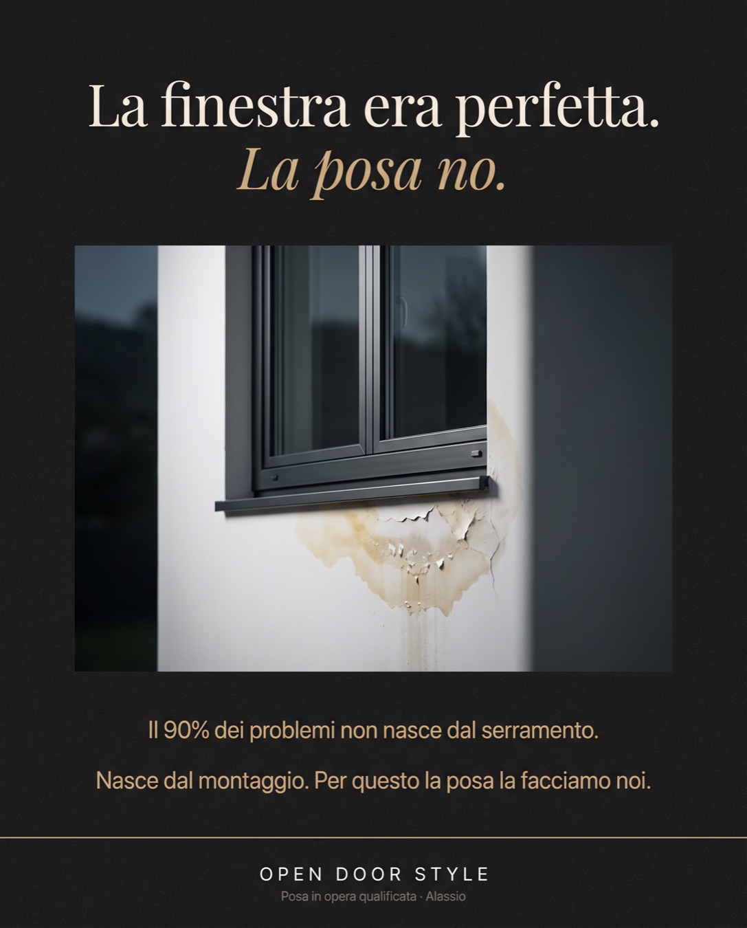 Finestra nuova con danno da infiltrazione causato da una posa inadeguata